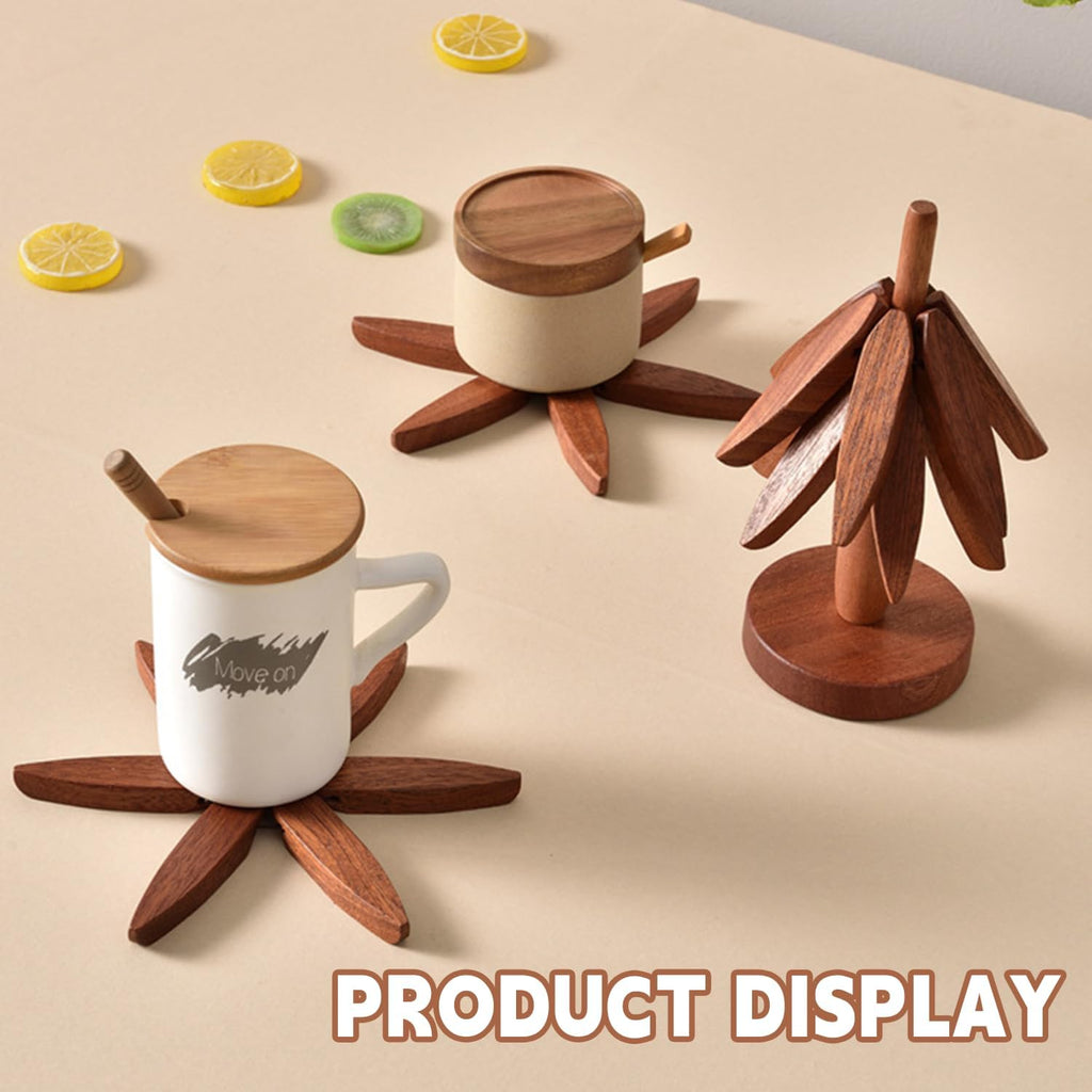 🔥Christmas Early Discount 49% Off✨Natural Tree Trivet Set - 4 Wooden Trivets & 1 Stand,Like a Christmas Tree🎄