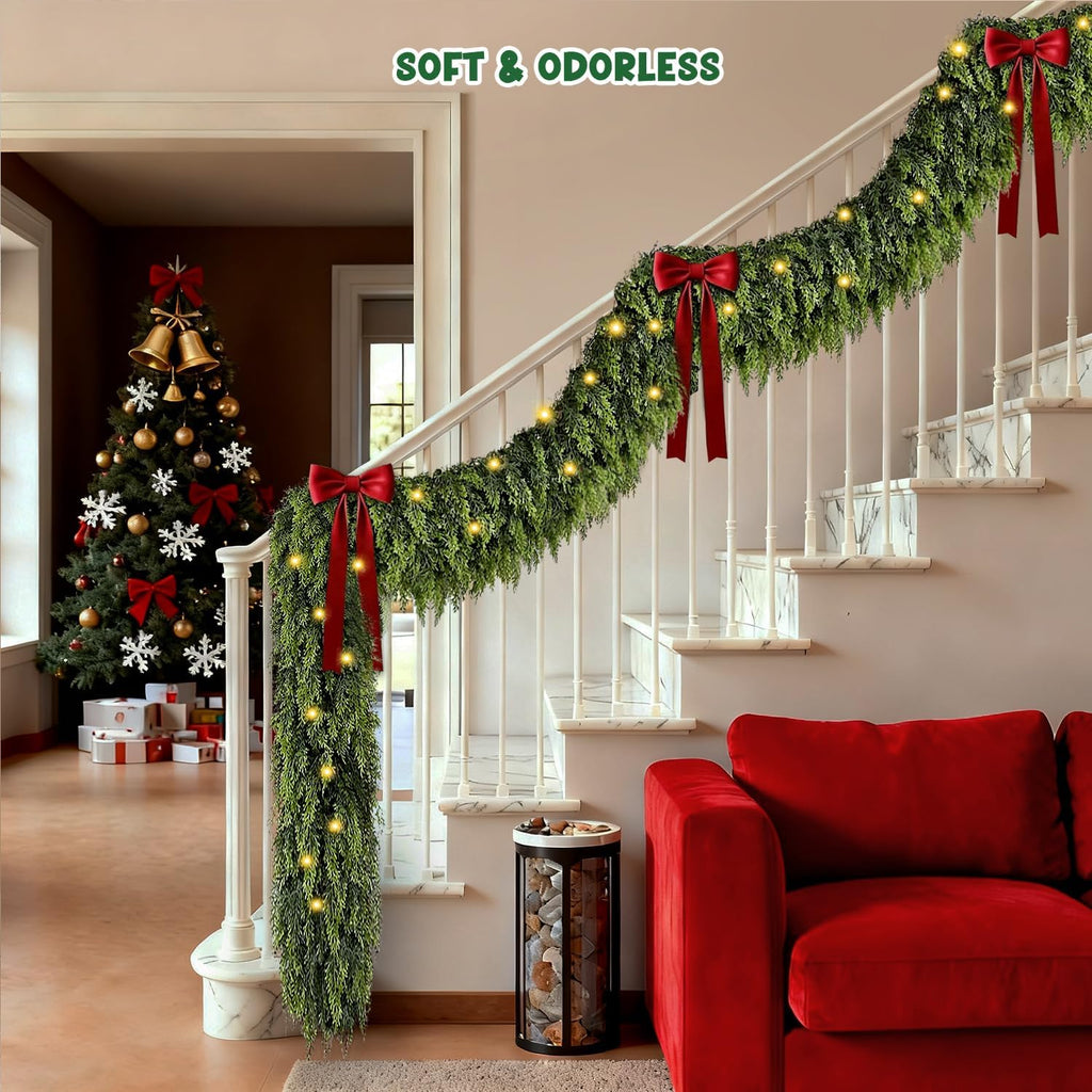 🔥Pre-lit Christmas Cedar Garland ✨ Realistic Faux Greenery ✨