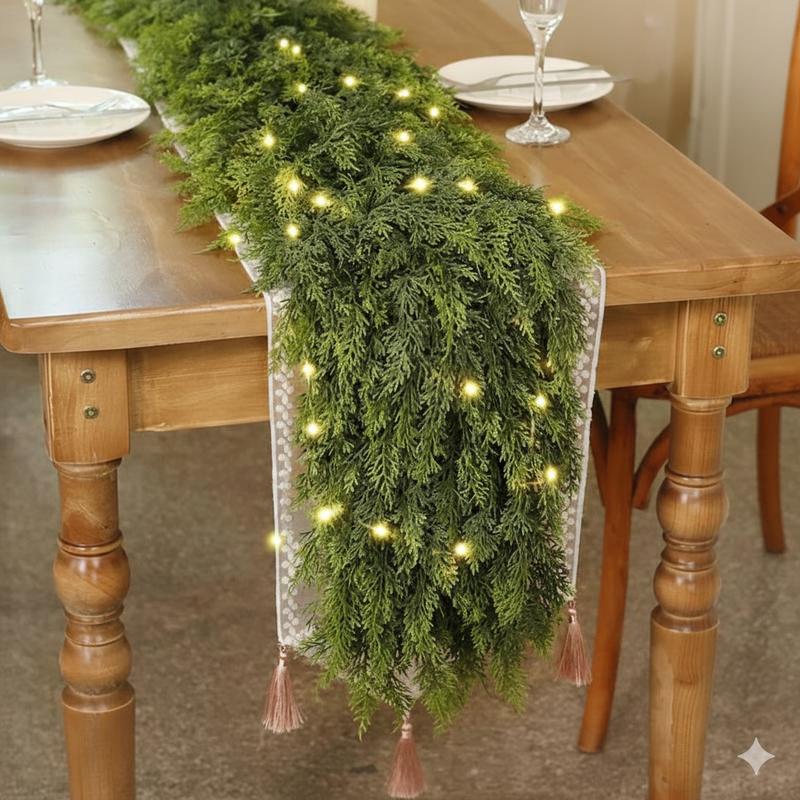 🔥Pre-lit Christmas Cedar Garland ✨ Realistic Faux Greenery ✨