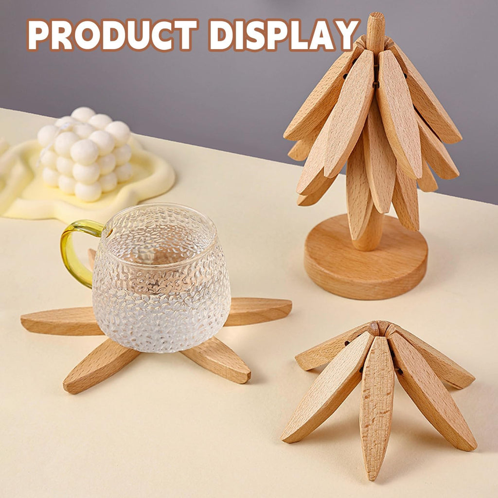 🔥Christmas Early Discount 49% Off✨Natural Tree Trivet Set - 4 Wooden Trivets & 1 Stand,Like a Christmas Tree🎄