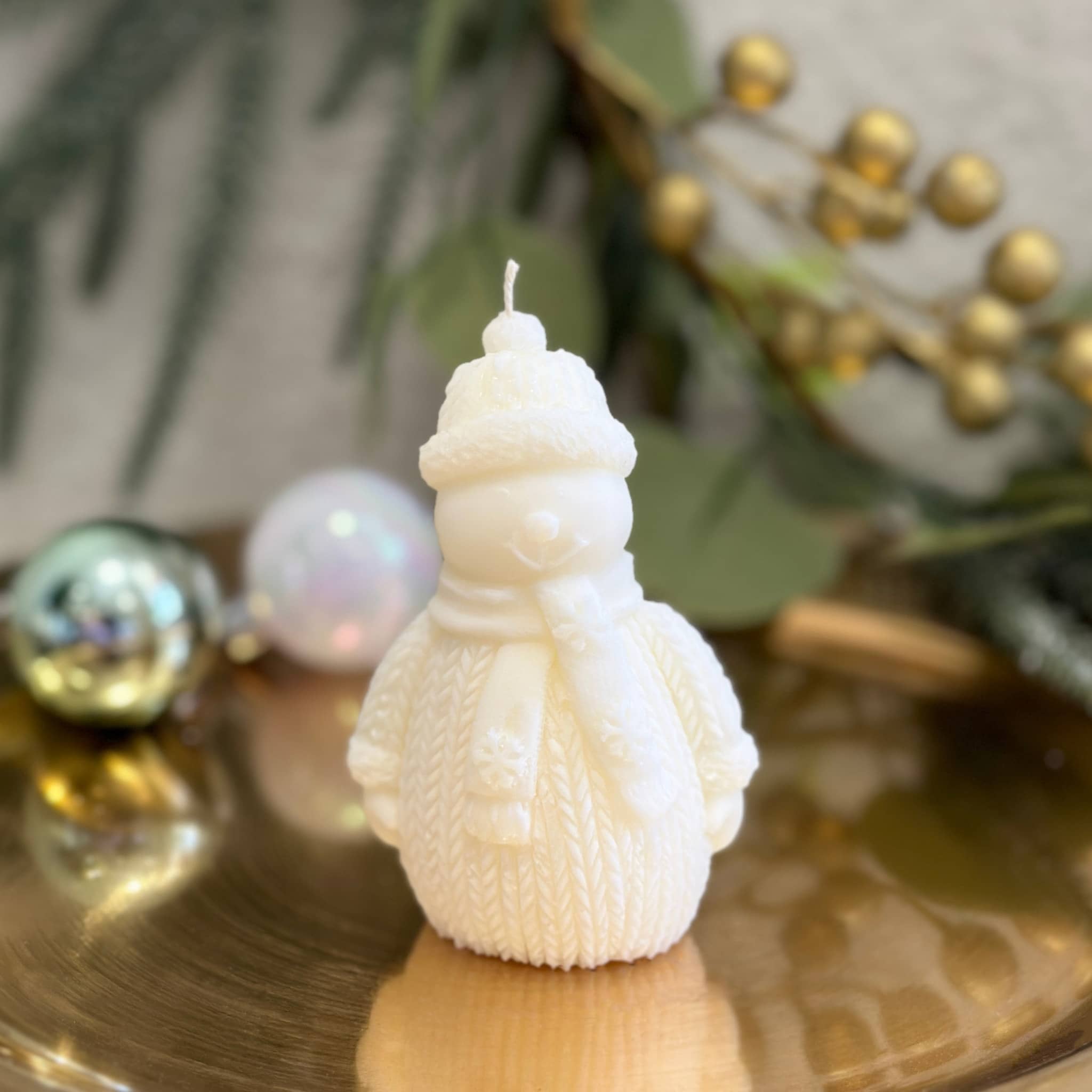 Snowy Snowman Sculptural Candle