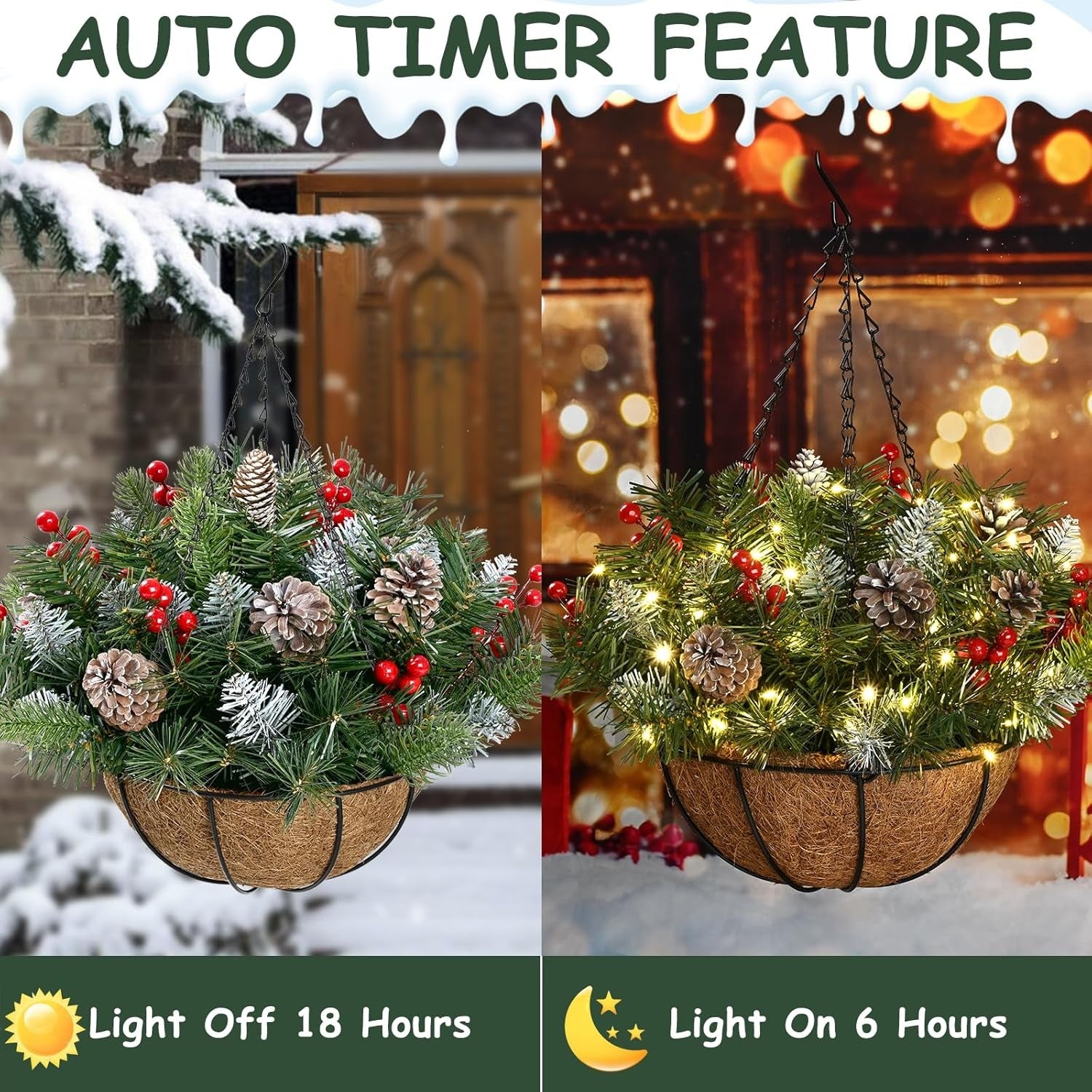 🎄Christmas Hot Sale🏆Pre-Lit Artificial Christmas Hanging Basket