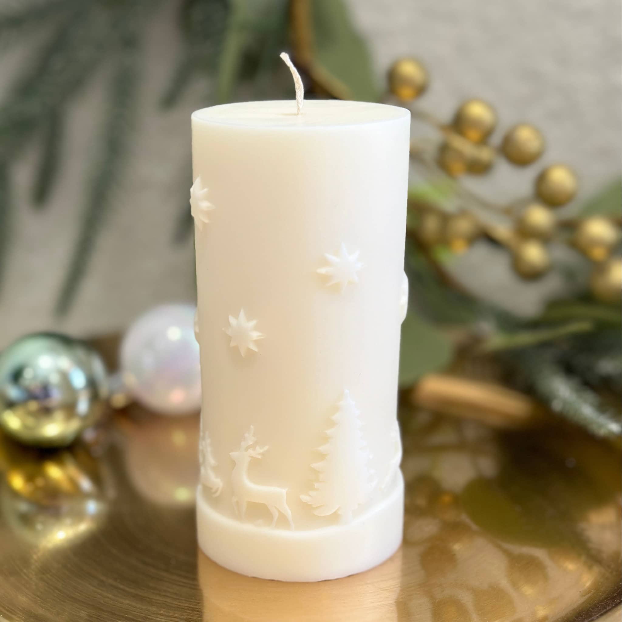 Christmas Pillar Candle - Reindeer