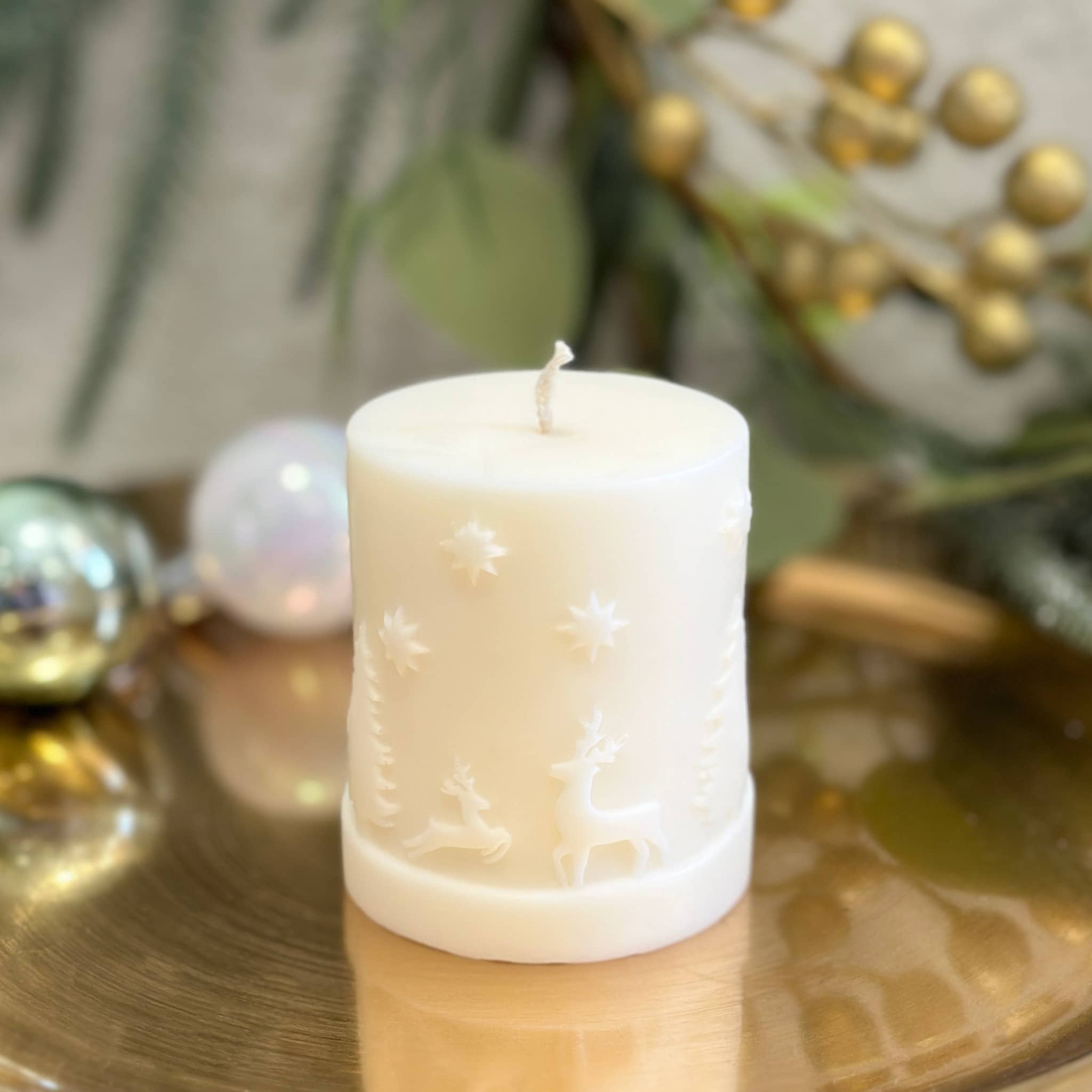 Christmas Pillar Candle - Reindeer